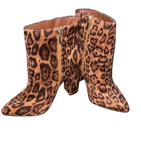 Suede Leopard Print Ankle Booties with Chunky Block Heel Sz 7 - Picture 1 of 6